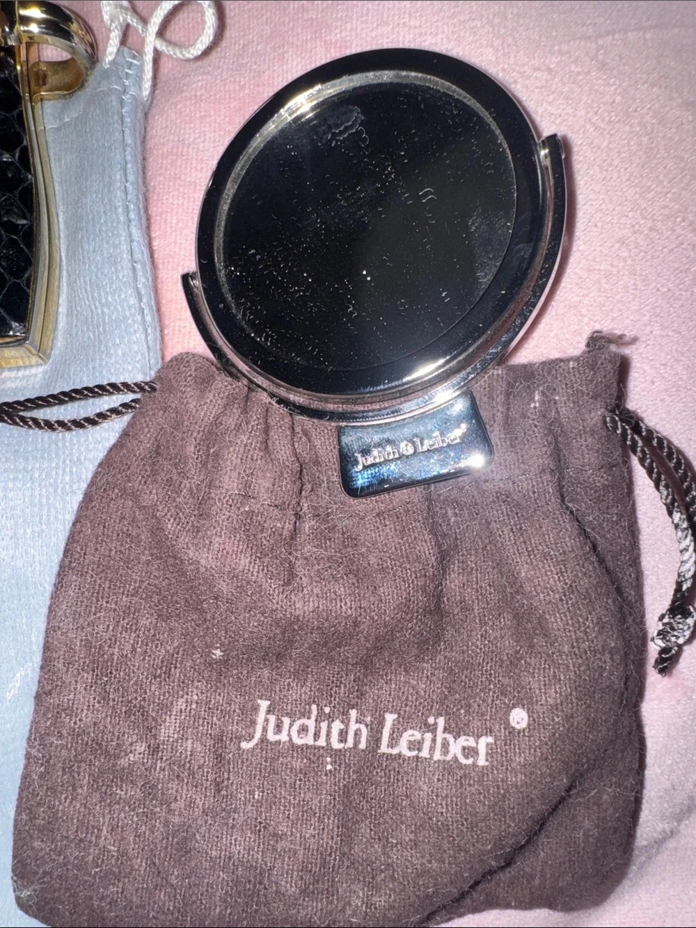 Judith Leiber Black Python Clutch and mirror set EUC